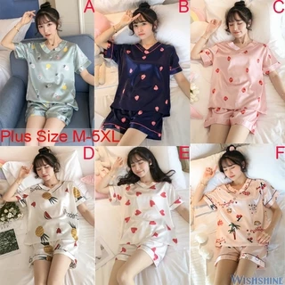 Bộ Đồ Ngủ Vải Lụa Satin In Họa Tiết Trái Cây Phong Cách Hàn Quốc Cho Nữ Size M-5Xl