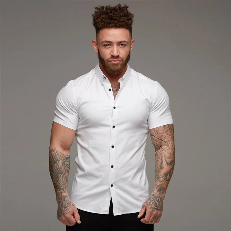 Brand New Workout Spring Mens Sports Short Cool Casual Fashion Breathable Fitness Clothing Turn-down Collar Short Sleeve Shirts