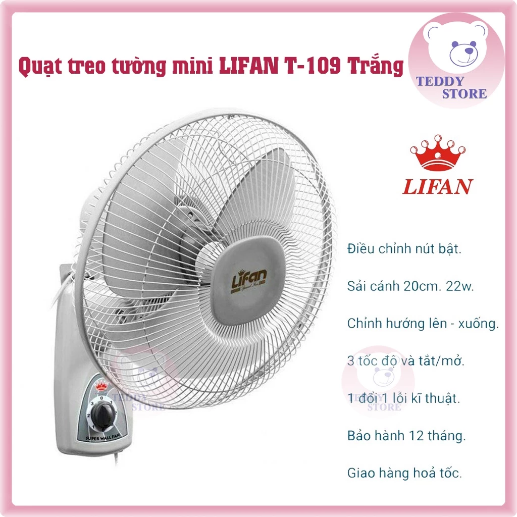 Quạt Treo Tường MINI Lifan T-109  Đường Kính 20cm ba tốc độ ( CHỈ CÒN TRẮNG )