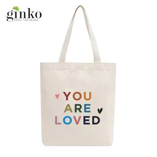 Túi Tote Vải Mộc GINKO Có Dây Kéo Khóa Miệng Túi ( túi con ) In Hình You Are Beloved M04