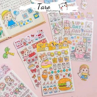 Hình dán sticker 4 tấm cô gái décor sổ nhật ký bàn học S23 Taro Stationery