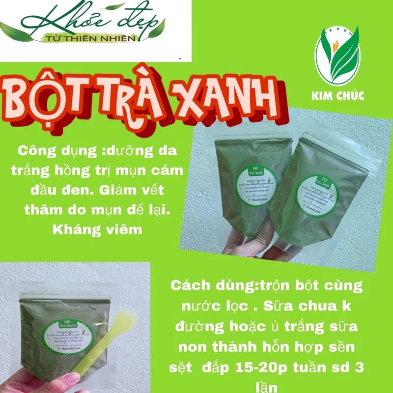 100gr bột trà xanh tặng kèm qoe đắp mặt