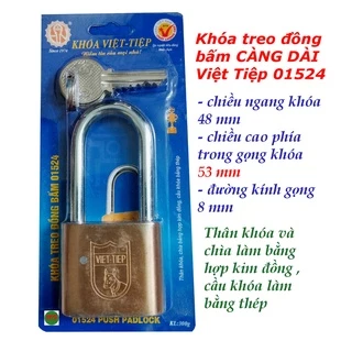 Ổ khóa treo càng dài 5CM Việt tiệp 01524 kiểu bấm chất liệu hợp kim đồng