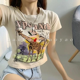 Áo Thun Croptop Tay Ngắn Phong Cách Retro Mỹ Thời Trang Mùa Hè Cho Nữ