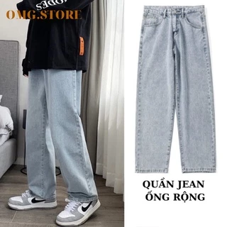 Quần jean xanh chất bò dáng đứng, quần baggy nam nữ ống rộng hottrend