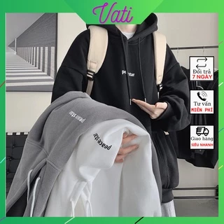 Áo Hoodie nam nữ chất Nỉ mũ 2 lớp in chữ ngực, Áo hoodie unisex from rộng có 3 màu Đen, Xám, Trắng Vati shop