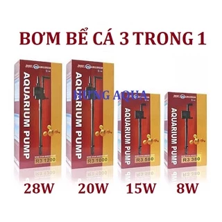 Máy bơm nước hồ cá, máy bơm bể cá chìm R3 380/ R3 580 đa năng: vừa bơm, lọc và thổi oxy chạy êm, bền, tiết kiệm điện