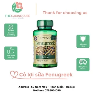 Viên uống lợi sữa cỏ cà ri Nature’s Garden Fenugreek chính hãng Anh hộp 100 viên 610mg - The Caring Cube