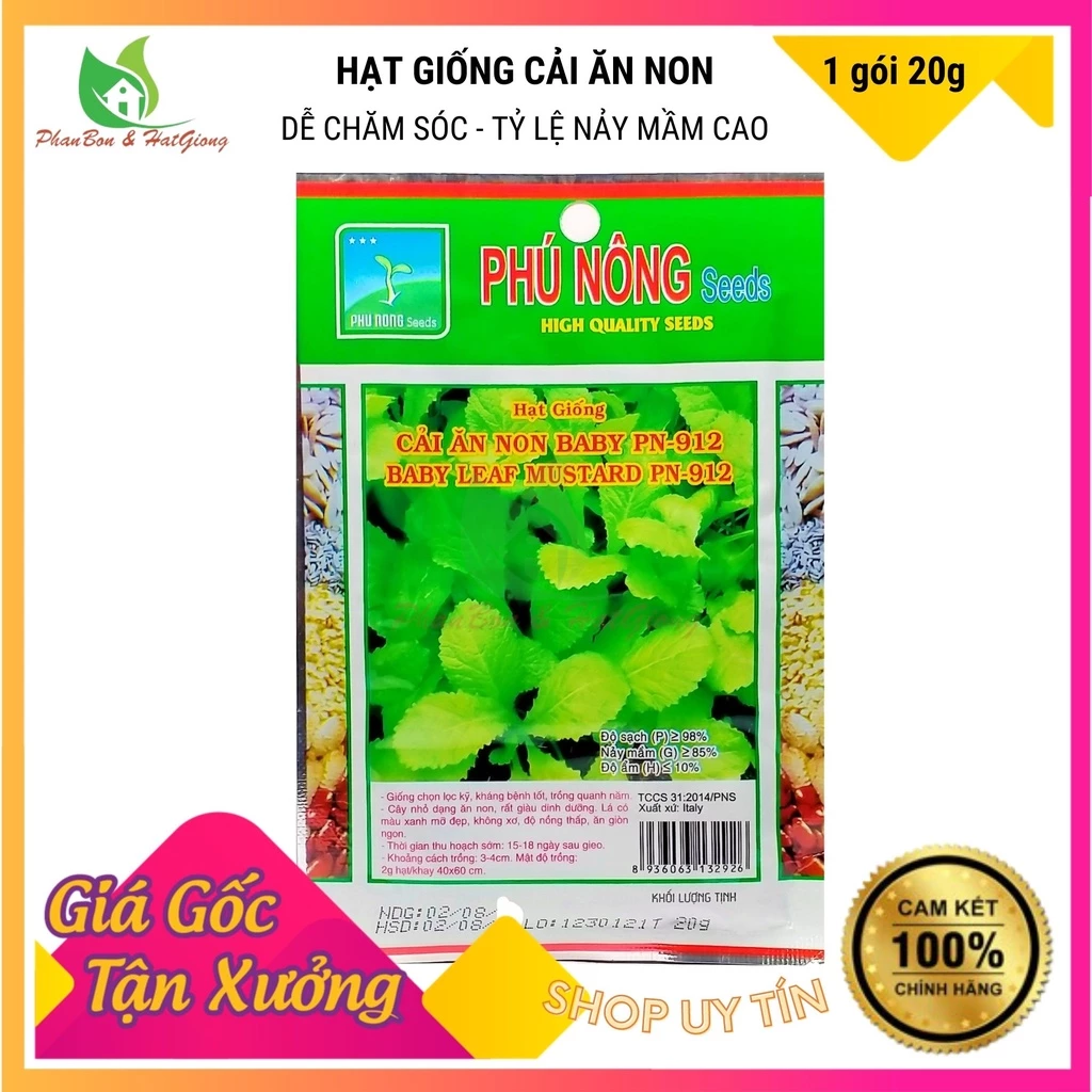 Hạt Giống Cải Bẹ Xanh Ăn Non Năng Suất Cao, Nhanh Thu Hoạch 20Gr - Phú Nông Seeds - Shop Phân Bón và Hạt Giống