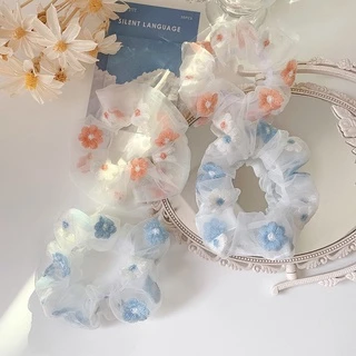 Thời Trang Jacquard Tóc Dây Organza Scrunchie Lưới Gạc Tóc Dây Nữ Đuôi Ngựa Cô Gái Ngọt Ngào Tóc Dây Buộc