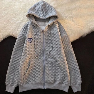 Áo hoodie form rộng dài tay phối khóa kéo phong cách Hàn Quốc dành cho nữ (40-150kg)