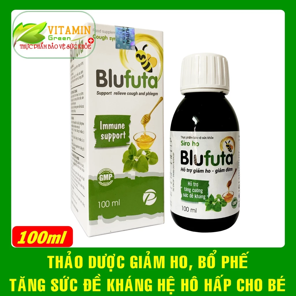 Siro ho Blufuta hỗ trợ giảm ho, long đờm, bổ phế, hỗ trợ tăng sức đề kháng hệ hô hấp cho bé