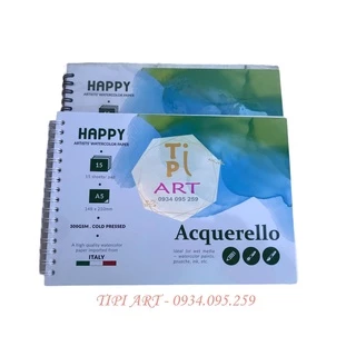 Sổ vẽ màu nước HAPPY Acquerello gáy Lò Xo 300gsm 15 tờ