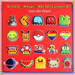 ♚ Miếng Dán Ủi Họa Tiết Hoạt Hình vsco - mosaic series 01: 80s 90s ♚ 1 Huy Hiệu Gài Áo Hình mario Ếch Pe diy