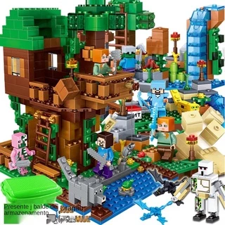 Lego Minecraft Village Tree House Mountain Cave Creeper với các nhân vật Khối xây dựng Trẻ em Gạch giáo dục Đồ chơi