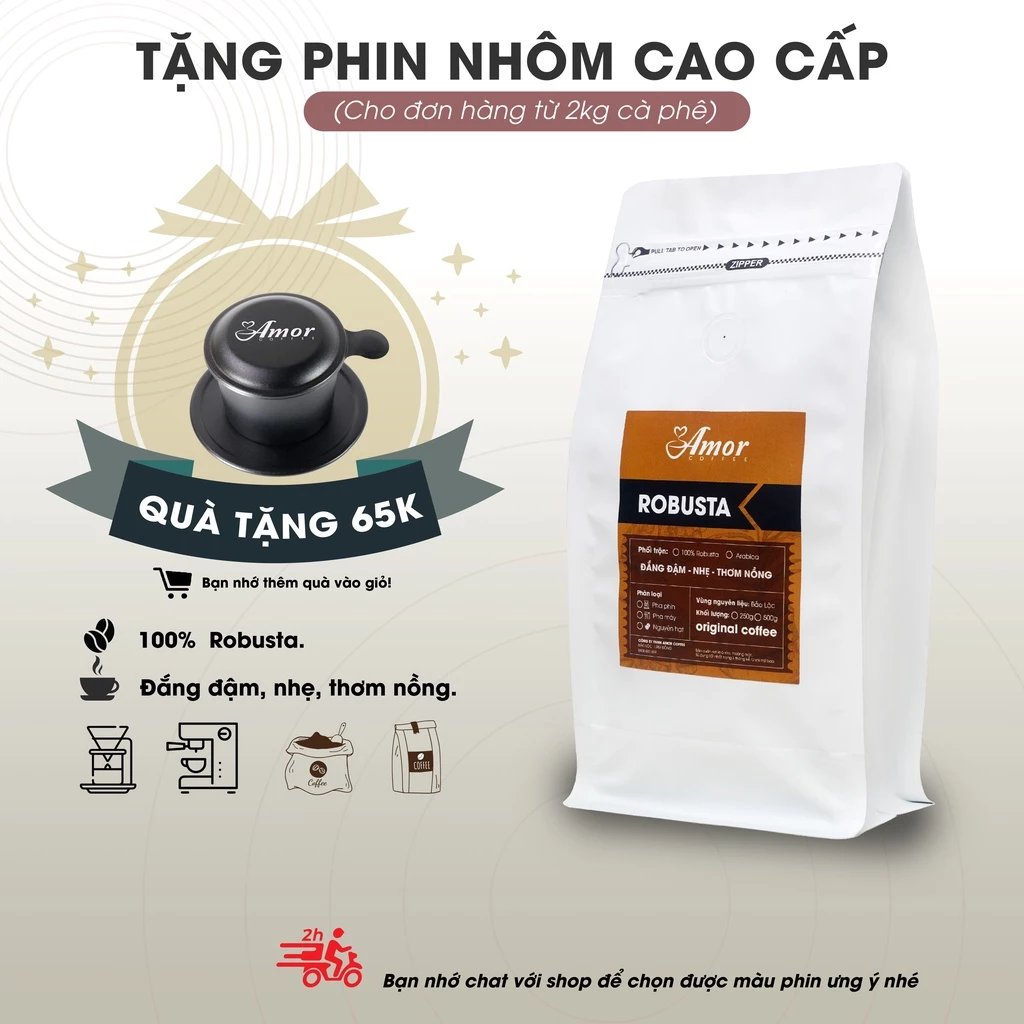 [CAFE ĐẶC BIỆT] Cà Phê ROBUSTA 100% nguyên chất, pha phin máy vị truyền thống, rang xay mộc, hạt, bột từ nhà AMOR COFFEE