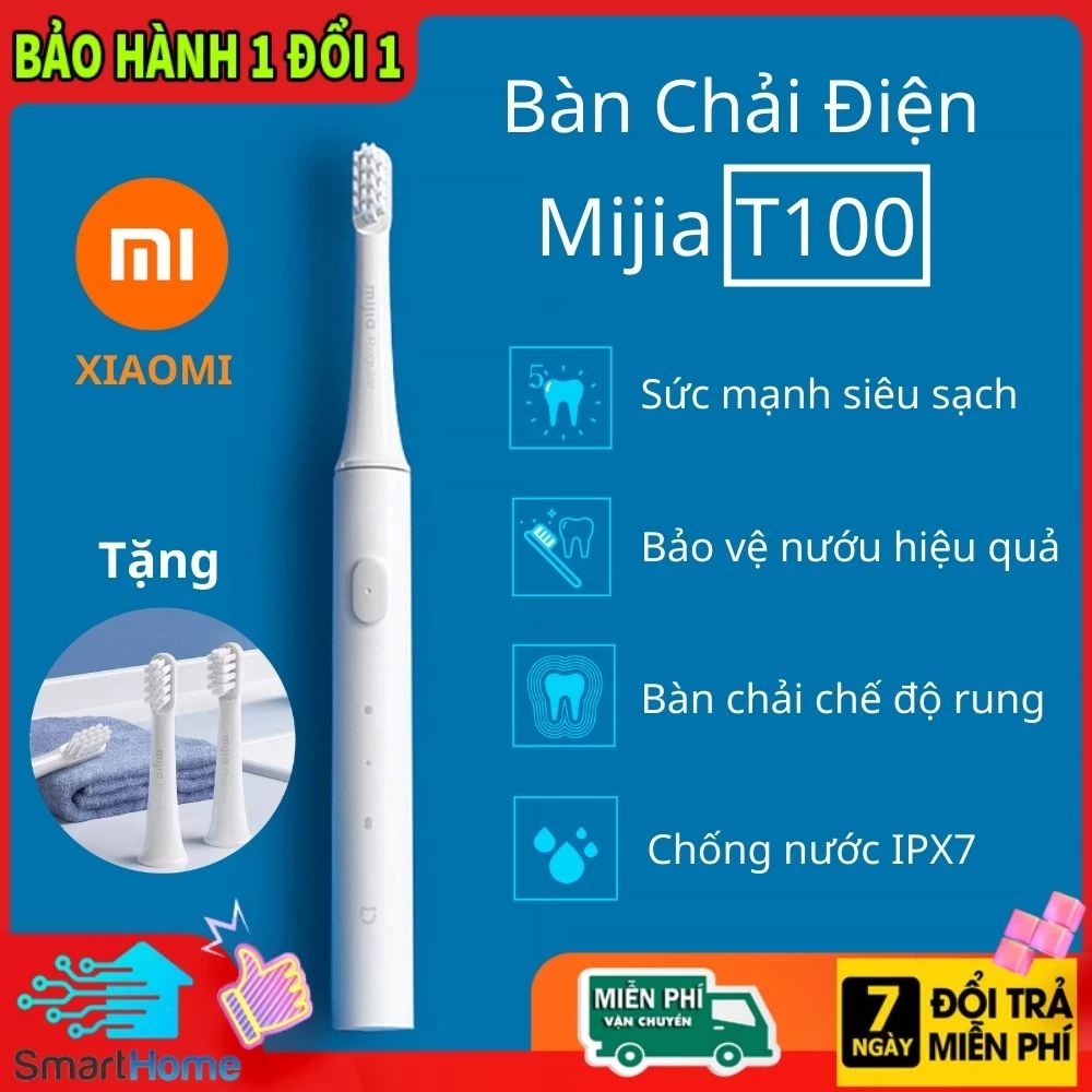 Bàn chải điện xiaomi mijia T100 bảo vệ nướu, pin sạc, kháng nước ipx7