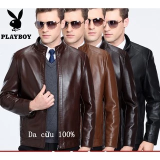 Áo da nam da cừu Playboy  / DA THẬT /áo da lót lông/cổ đứng