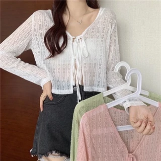 Áo khoác cardigan mỏng thắt nơ sexy thời trang mẫu mới 2022