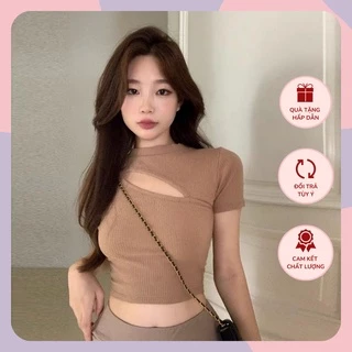 Áo thun croptop khoét ngực ôm body quyến rũ WANAWEAR áo phông cut out dáng ngắn