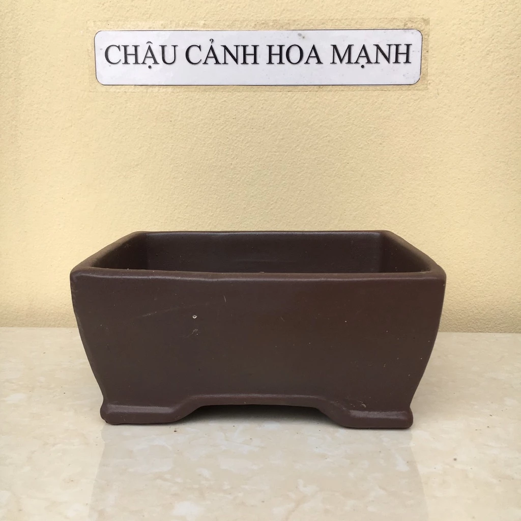 Chậu Chữ nhật bonsai sen đá mini đất nung màu nâu đen gốm Bát tràng 1 size SP441