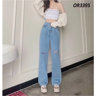 Quần jeans ống suông rộng rách gối OR3395