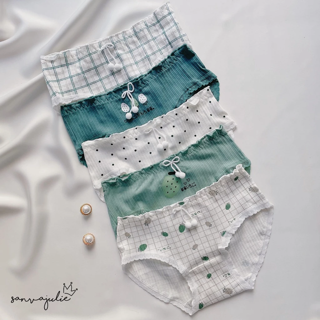 Set 5 quần lót nữ cotton kháng khuẩn dâu xanh lá