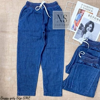 Quần jean baggy giấy nữ lưng chun màu sắc xanh đậm size 40-54 kg