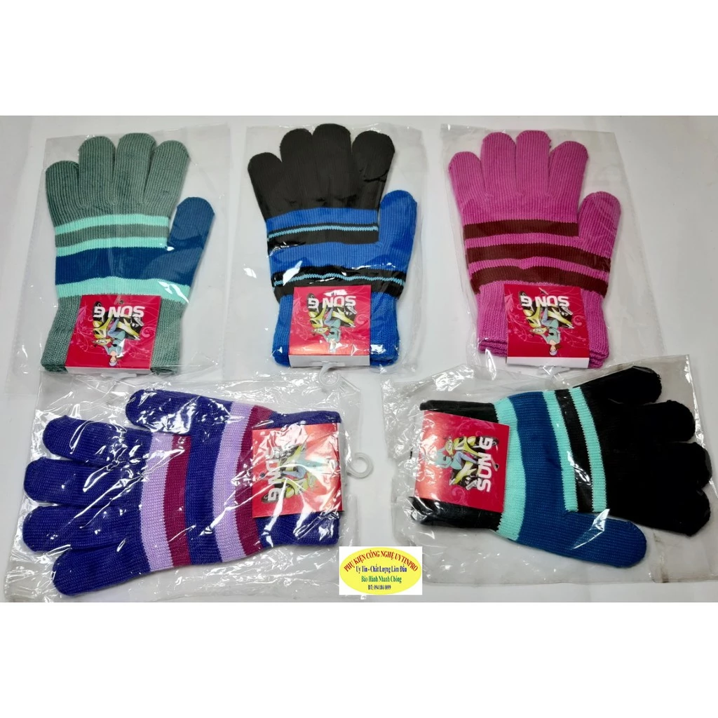 Set 3 đôi BAO TAY GĂNG TAY LEN NAM NỮ Bít ngón Sọc ngang Thương hiệu SUN G Sx tại VN