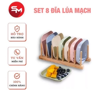 Set 8 đĩa nhựa lúa mạch đựng hoa quả, trái cây đồ ăn dặm cho bé an toàn và tiện lợi