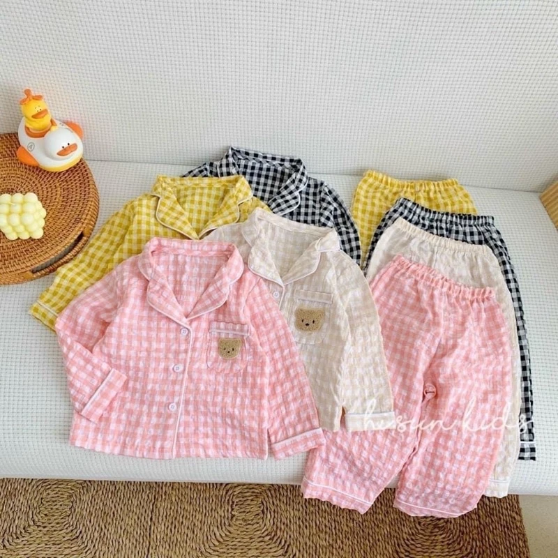 (9-30kg) Đồ bộ bé trai và đồ bộ bé gái pijama kẻ caro cộc tay và dài tay TB120 TN121 TB299