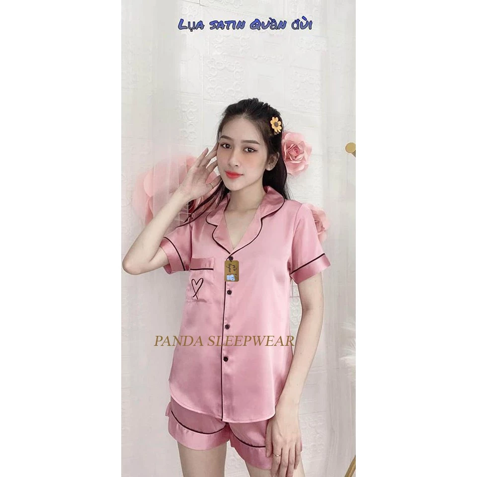 Đồ ngủ nữ pijama lụa satin cao cấp quần đùi tay ngắn - Dùng như đồ bộ nữ mặc nhà, đồ bộ đi chơi đều được