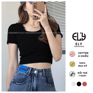 Áo croptop cổ vuông nữ ELY  thun ôm body tanktop 3 lỗ cộc tay cao cấp nhiều màu đen trắng tím nâu hồngELY218