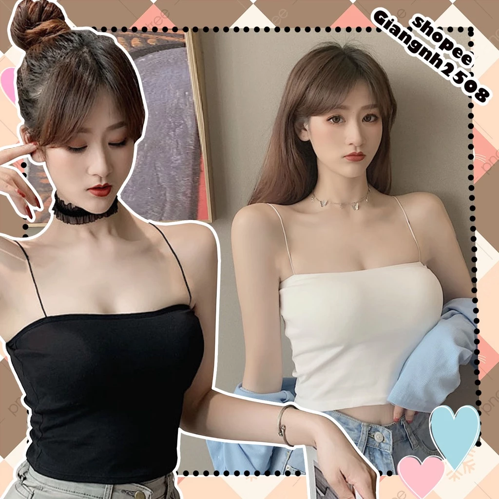 A014 Áo hai dây mảnh dáng ôm body sexy trẻ trung dễ thương Ulzzang, áo hai dây nữ dây bún đen trắng Hàn Quốc cute