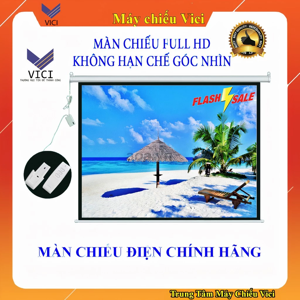 Màn Chiếu Điện Kích Thước Từ 100inch - 136inch (1m78 - 2m44). Hàng chính hãng, chất vải Matter White tốt.