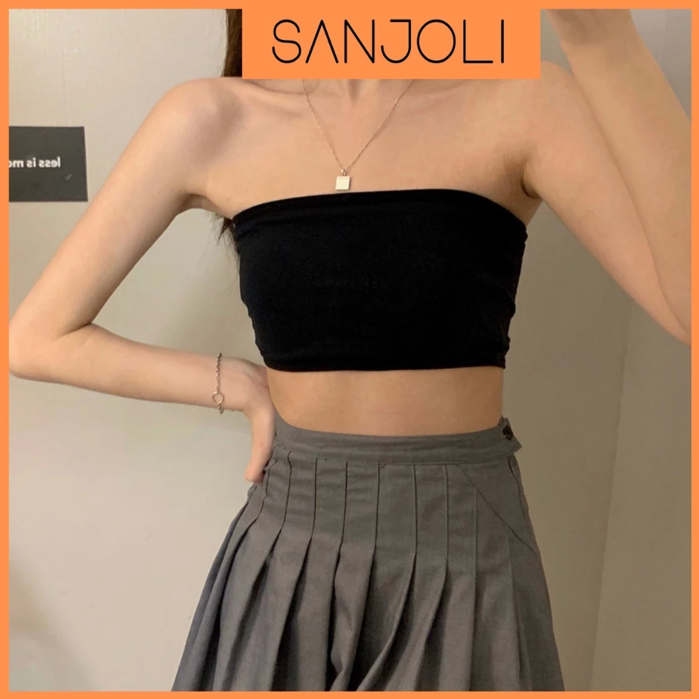 Áo Quây Ngực SANJOLI Áo Ống Croptop Không Dây Kiểu Ôm Body Sexy Màu Trắng Đen AO012