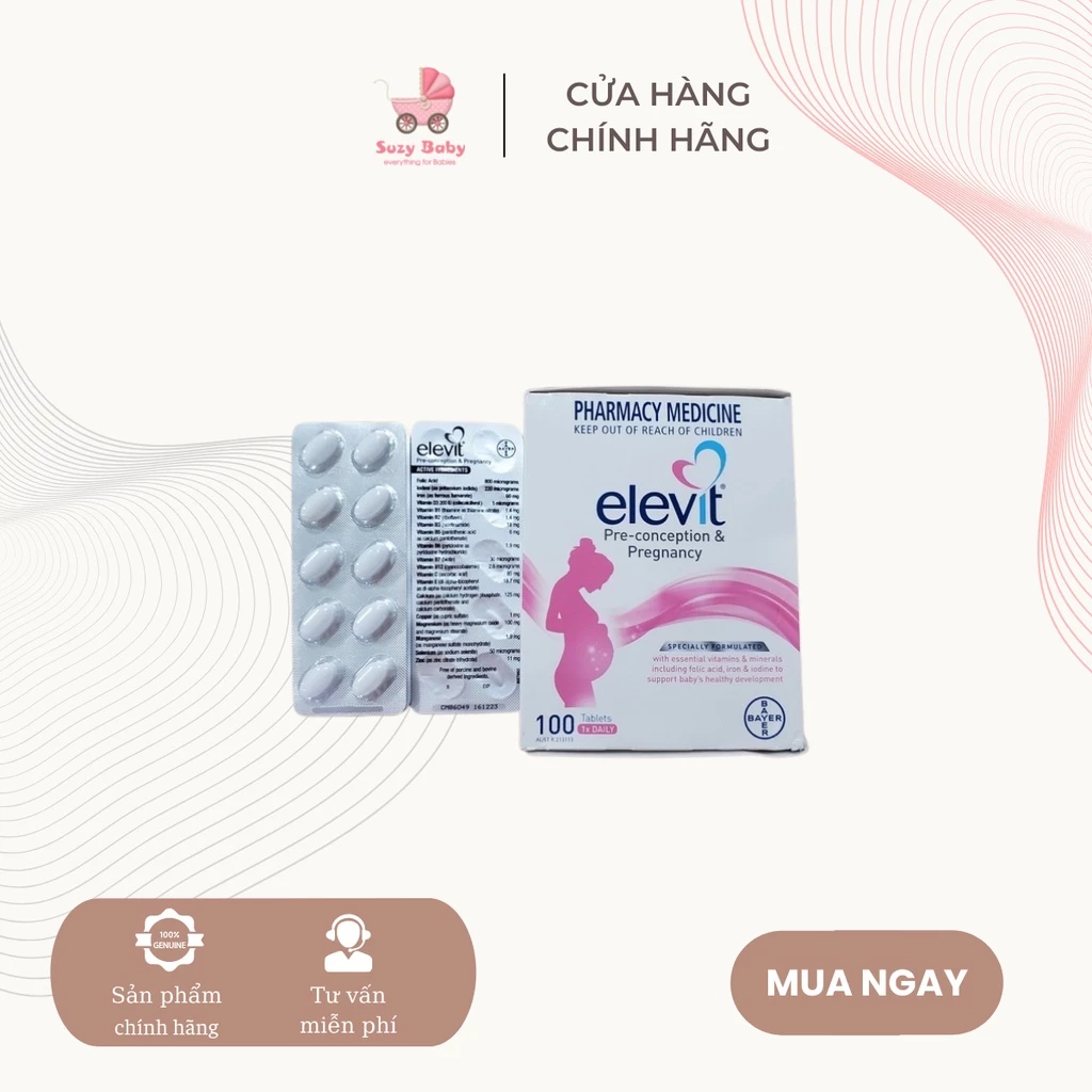 Vitamin tổng hợp Elevit cho mẹ bầu mẫu mới - Bổ sung acid Folic , sắt , multivitamin hàm lượng cao