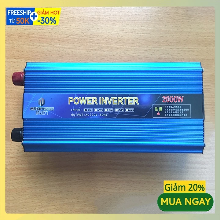 Bộ kích điện inverter MAXIPOWER 2000W điện áp ổn định, quạt làm mát cảm biến nhiệt