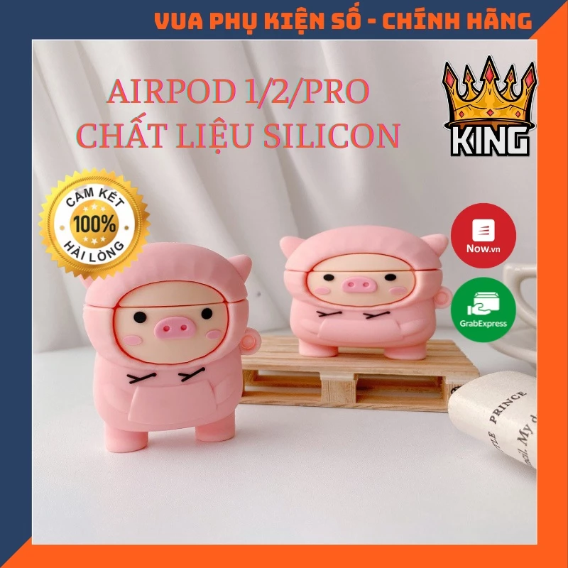 Vỏ bảo vệ bao đựng tai nghe ✔️ case airpod 1 2 Pro ✔️ Lợn mặc áo hồng