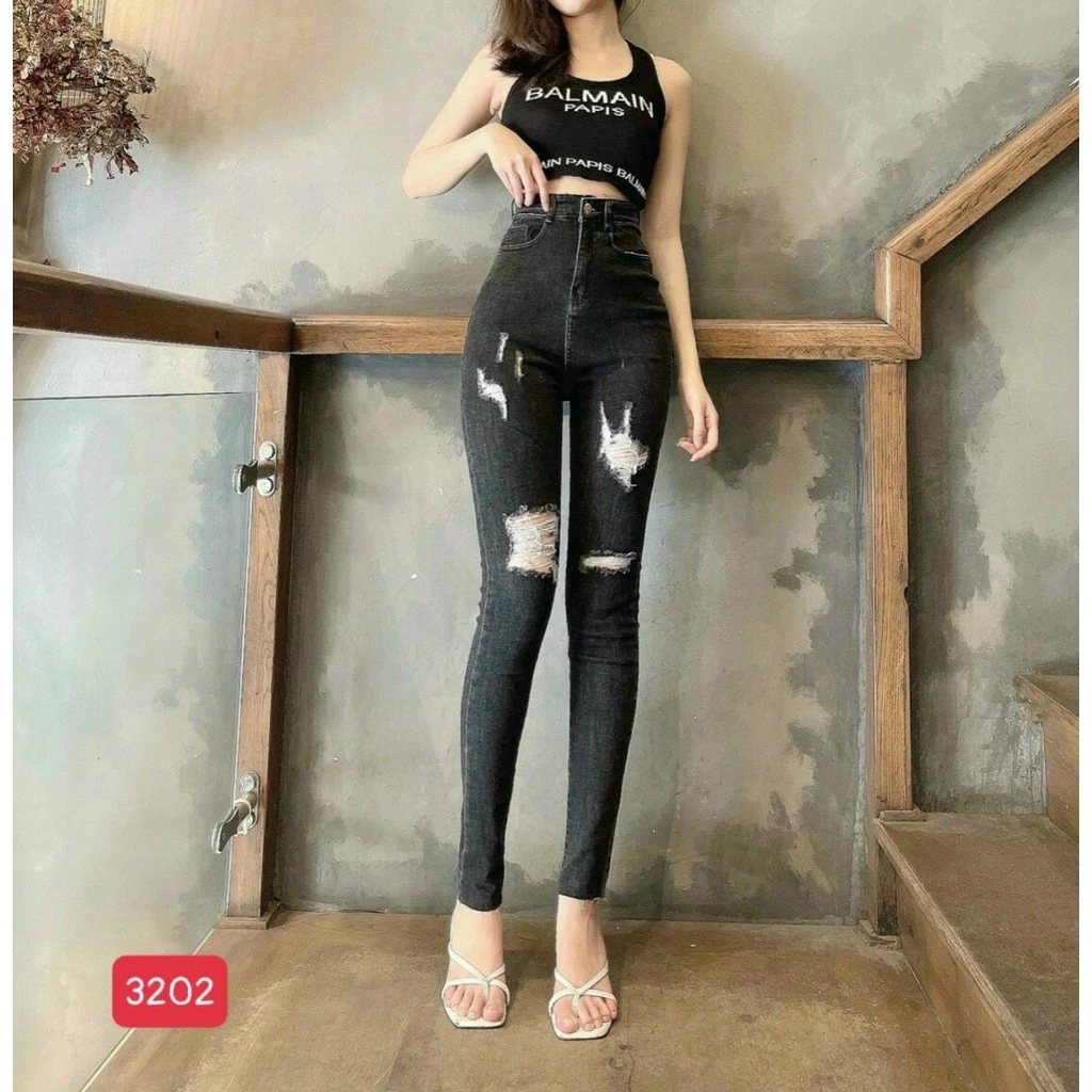 Quần jean nữ co giãn, quần bò lưng cao 9 tấc dáng ôm body cạp cao nhiều mẫu Bi_shop 173 ms3202