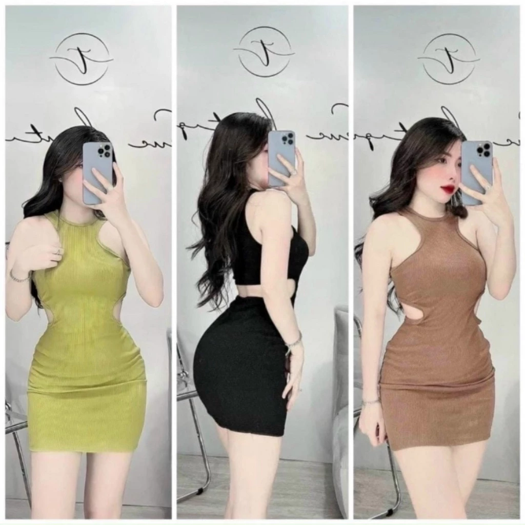 Đầm body mini hở lưng cổ tròn ba lổ sát nách chất thun gân mịn ôm dáng hot hít