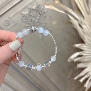 Vòng Tay Dây Bạc Mặt Trăng Đính Đá Opal Cho Cặp Đôi