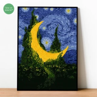 ✅Tranh tô màu theo số - Đêm trăng đã căng khung 40x50cm