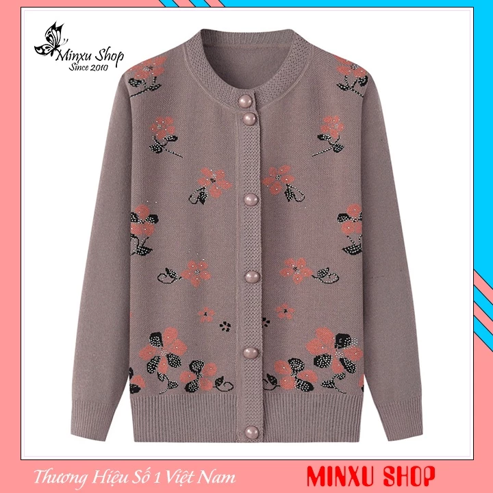 Áo khoác cardigan cài cúc, áo len trung niên không cổ phong cách sang trọng món quà tặng ý nghĩa cho bà cho mẹ Mã GK