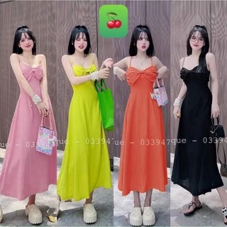 Đầm 2 dây phối nơ to trước ngực dáng dài, chất thun gân - MIN Boutiques - Nữ Tánh