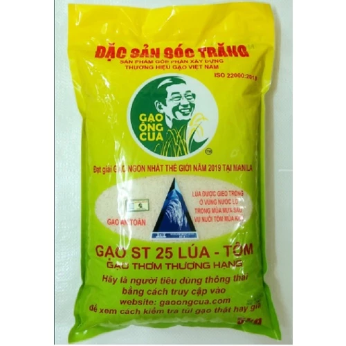 Gạo Đặc Sản Sóc Trăng ST25 Lúa Tôm túi 5kg -  Thơm ngọt hảo hạng-Hàng chính hãng