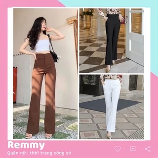 Quần ống loe nữ Quần tây culottes dáng dài cạp cao Vải màu Đen Trắng Be