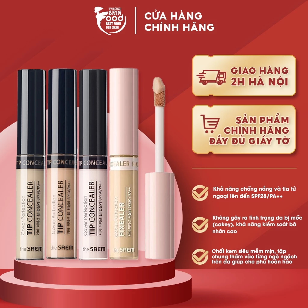 Kem Che Khuyết Điểm Có Chống Nắng Hàn Quốc The Saem Cover Perfection Tip Concealer SPF28 PA++ 6.5g