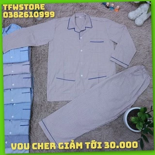 [Có size trên 80kg] Bộ pijama nam trung niên kẻ ô, sọc (pyjama kẻ, dài tay), bộ quần áo mặc nhà, bộ ngủ cho ông, cho bố