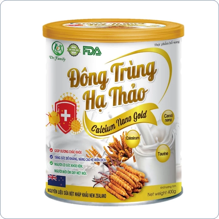 Sữa Bột Đông Trùng Hạ Thảo Calcium Nano Gold- Giúp Tăng Sức Đề Kháng, Nâng Cao Miễn Dịch, Giúp Xương Răng Chăc Khỏe